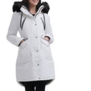 GUESS Women's Faux-Fur-Trim Hooded trench